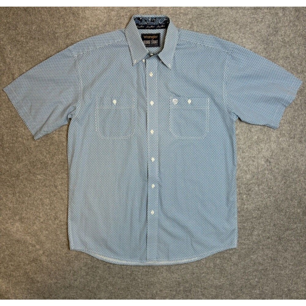 Wrangler George Strait Collection Blue White Button Up Short Sleeve Size Large